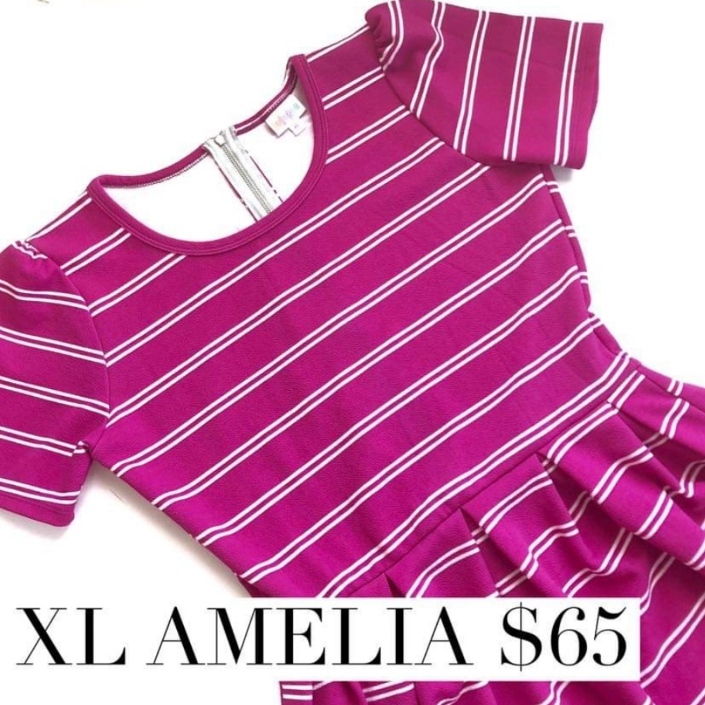 LulaRoe XL Amelia Pink with White Stripes